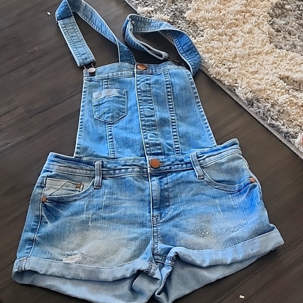 Tinseltown Light Blue Denim Short Overalls